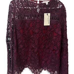 Allison New York Purple Lace Long Sleeve Top Size Medium Bohemian Boho Blouse